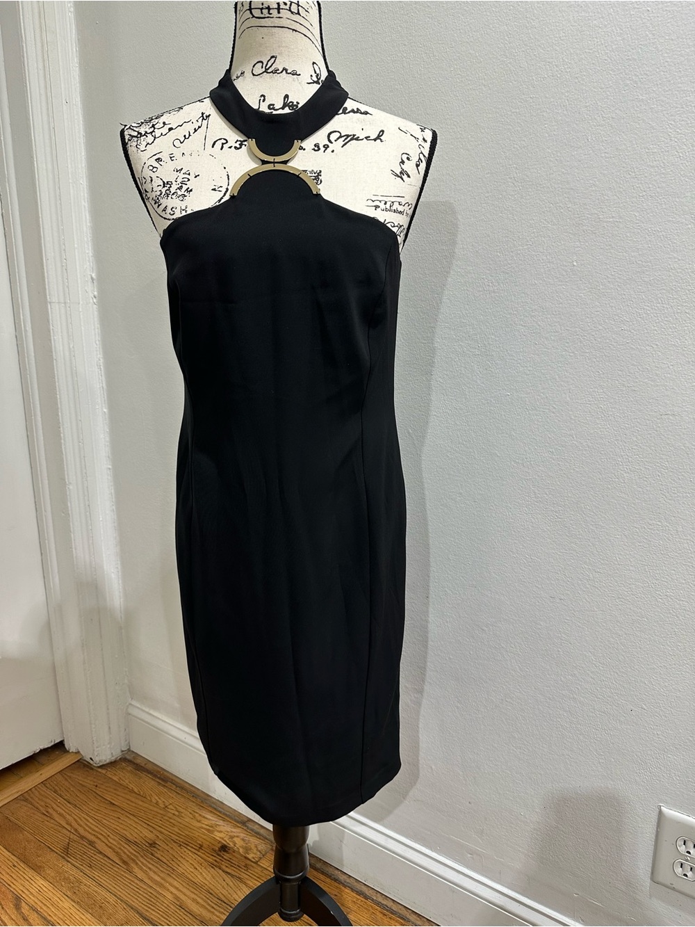 Calvin Klein Black One-Shoulder Dress with Gold Ring